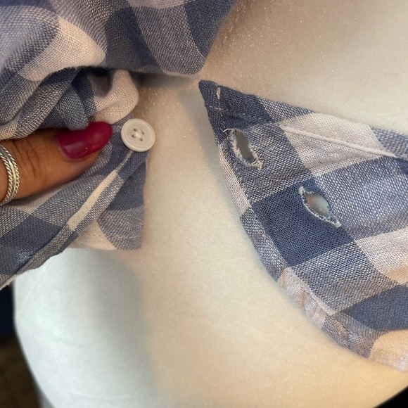 RAILS Athena Crop Wrap Gingham Blouse - blue & white, size small - Picture 15 of 15